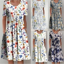 UK Women Ladies Boho Floral Knee Dress Party Evening Summer Beach Sundress Gift