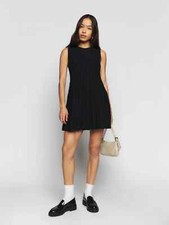 REFORMATION Black Organic Cotton Knit Pleated Fit & Flare Tank Sweater Dress S 4