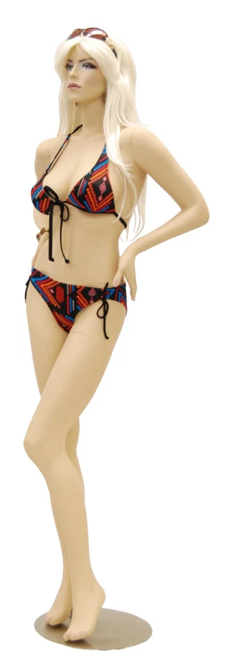 Maniquí de moda realista de fibra de vidrio con base y peluca para mujer adulta Foto 2 de 4