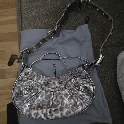 Balenciaga LE CAGOLE XS Metallic Leopard Stud Shoulder Crossbody