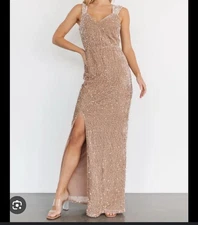 Baltic Born Marilyn Sequin Maxi Gown Taupe Size Small NWT