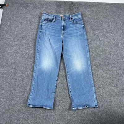 #ad Mother Lil#x27; Rambler Zip Flood Jeans Womens 34 Blue High Rise Crop Stretch Denim $64.99