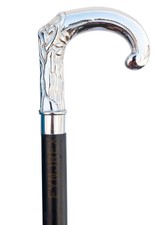 Vintage Antique Walking Cane Wooden Walking Stick Silver Brass Handle Knob Gift