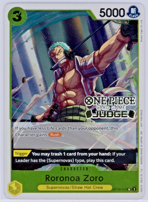#ad #ad One Piece Roronoa Zoro OP10 113 Judge Pack Vol. 6 Judge Stamp Promo Near Mint $15.99