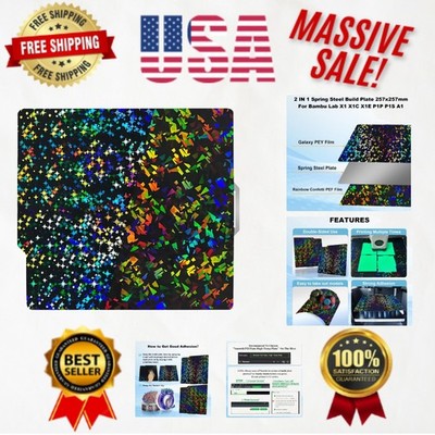Flexible Galaxy PEY Rainbow Confetti Build Plate for Bambu 3D