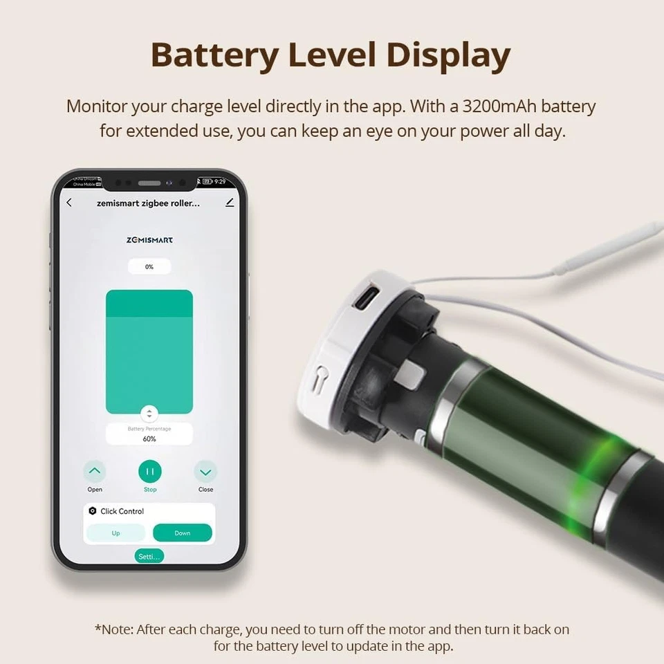 Blindsmart Rechargeable Tuya Zigbee Roller Blinds Motor for 38mm Tube, Motorized - image 3 of 4