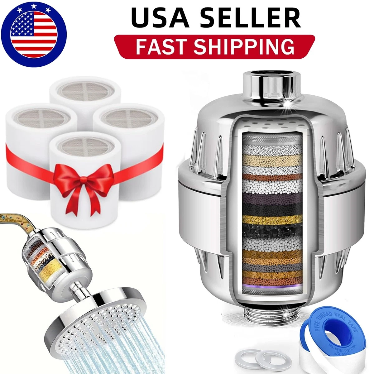 20Stage Shower Head Filter Purifier with 4 Filter for Hard Water Softener/Filter