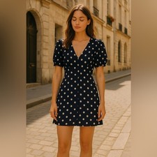 Gap Retro Polka Dot Puff Sleeve Button Dress NWT Size M