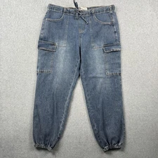 No Boundaries Jeans Womens L 12-14 Cargo Jogger Drawstring Y2K Skater Baggy