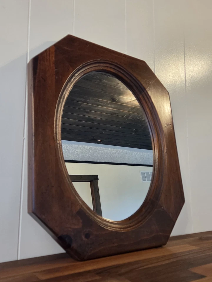 Impresionante espejo de madera octogonal máximo | Decoración moderna de granja de mediados de siglo Foto 2 de 4