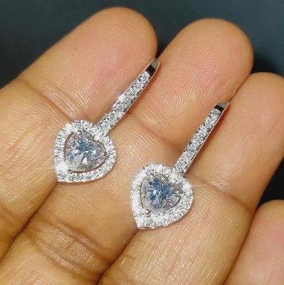 2Ct Heart Cut LabCreated Diamond Drop & Dangle Earrings 14K White Gold Plated