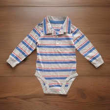 New Carter's Baby Boys Polo Shirt Bodysuit Gray/Blue/Orange Stripe Size 12M