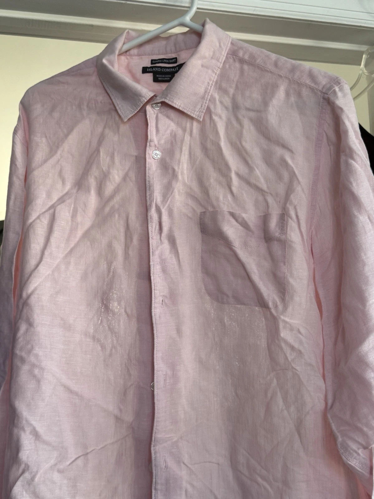 Island Company Classic Linen Shirt Men's pink Button Down Size L Long Sleeve