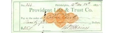 1875 Provident Life & Trust Co Check Philadelphia Banking Document, **Currency**