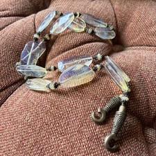 Clear Quartz Stone  Gold Beads 36  Belt/Necklace 50's - 60  s C-Shape Clasps VTG