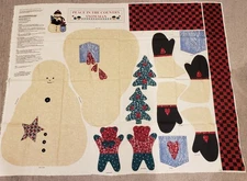 PEACE IN THE COUNTRY SNOWMAN Christmas Fabric Panel Soft Sculpture Cut & Sew