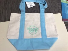 Trader Joe's Mini Canvas Tote Bag Pastel Blue Spring NWT Small Stain