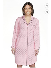 Joyspun Women  s Cotton Blend Long Sleeve Notch Collar Sleepshirt, Sizes S