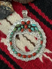 "Christmas Collection" Handmade Sterling Silver Kingman with Coral Pendant "Sig