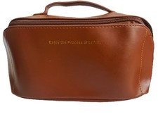 Lot of 4 Large Travel Cosmetic Bags Brown PU Leather Makeup Organizer Zipper