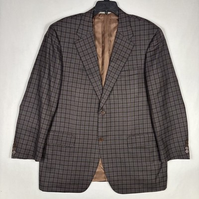 Canali Blazer Men's 48 US 58 EU Brown Check Wool Sport Coat Wedding Jacket EUC