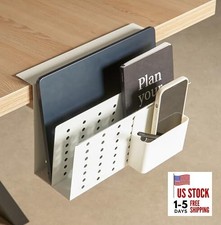 Laptop Side Storage Vertical Stand Under Desk top Storage Clamp On Large White