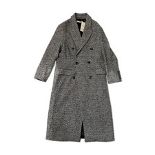 Mango NWOT Women's Stripe Black White Long Wool Coat Size XXS