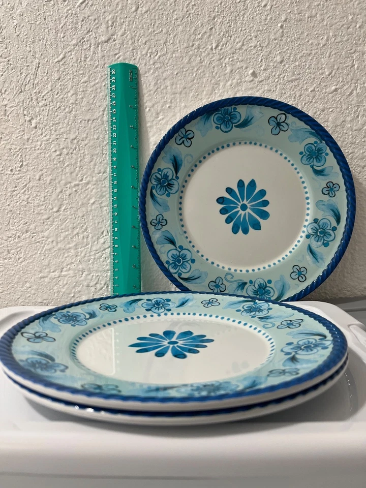 Cynthia Rowley Melamine New York Plates Blue Aqua Green 11” set of 4 - Image 4 of 4