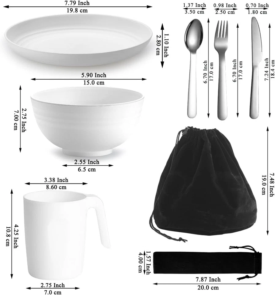 Camping Mess Kit Besteck Set mit Messer, Löffel, Gabel, Tasse, Schüssel, Teller - Bild 2 von 4