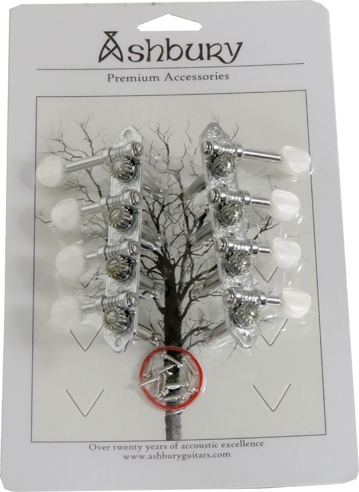 Ashbury F-STYLE MANDOLIN MACHINE HEADS / TUNERS.Chrome & pearloid buttons.