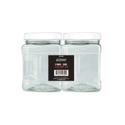2 pack Small Parts 32 oz. Storage Container Clear Plastic Grip Jar Screw-On Lid