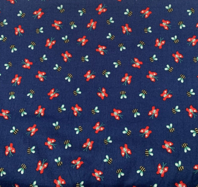 Vintage Butterfly & Bumblebee Fabric By Pantera USA Red Yellow White Blue BTHY