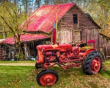 Vintage at The Farm 35" Panel Tractor Multicolor 100 Cotton Fabric by The Panel