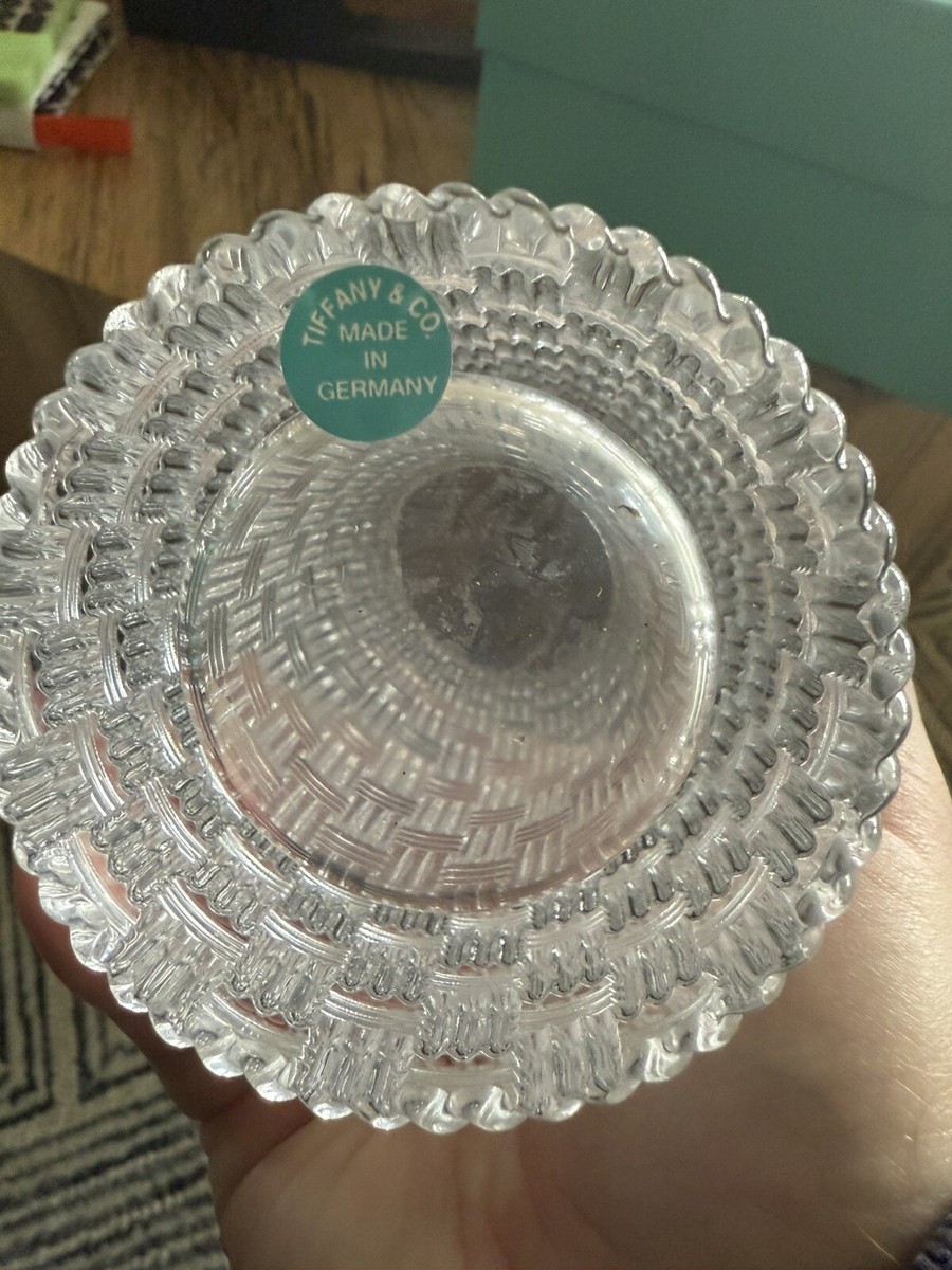 Tiffany & Co Woven Cylinder Basketweave Crystal Vase 8” Made In