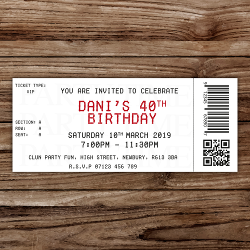 10 *PERSONALISED* vip concert TICKET STYLE milestone birthday PARTY