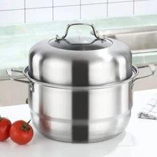 Stainless Steel Steamer Pot 2-Tier  Stock Pot Vegetable Steamer 2 Steaming Tray