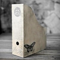 Vintage Holz-Stehordner Landhaus Shabby Ordnermappe Holz Nostalgie Handarbeit