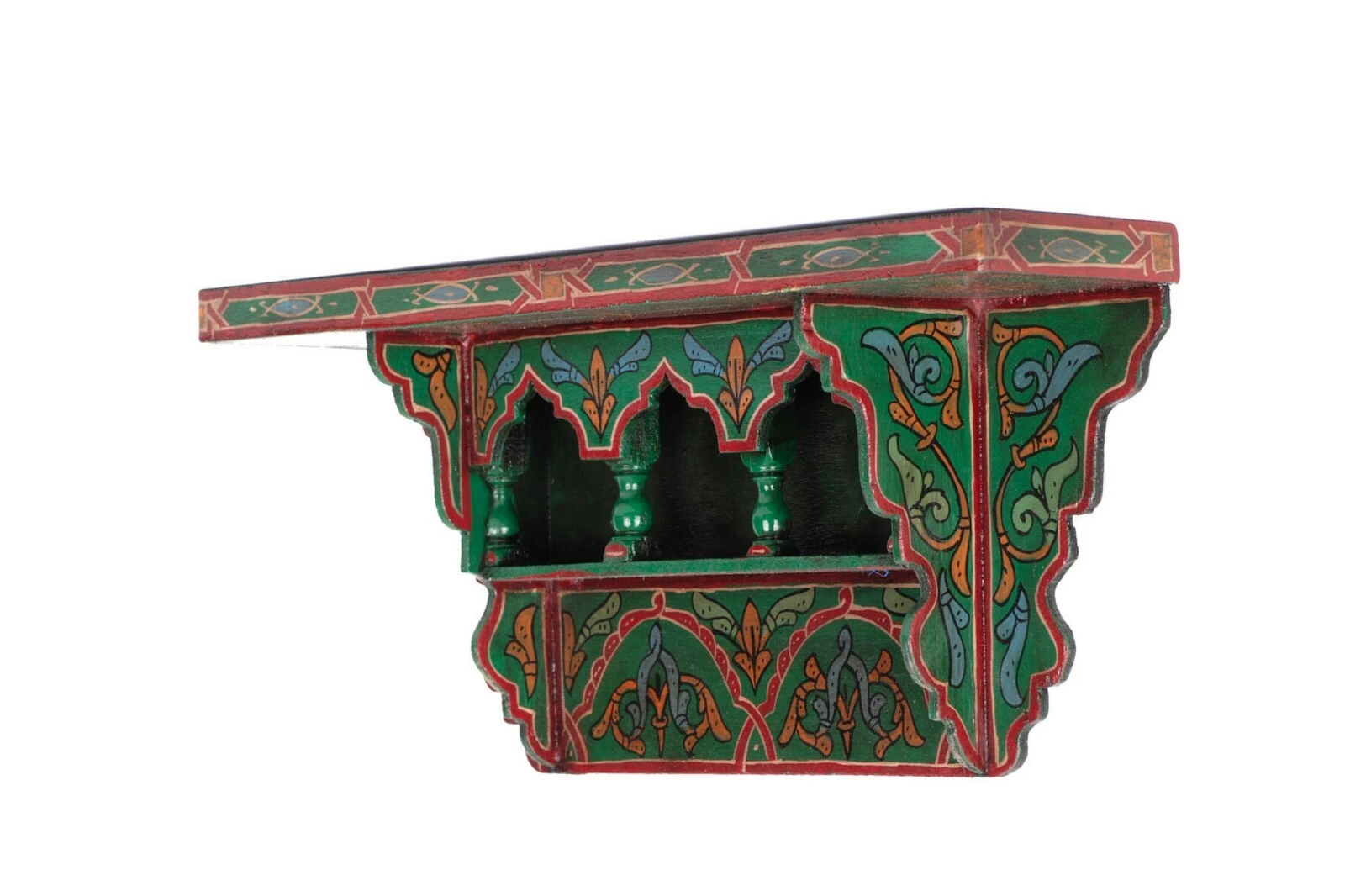 Painted Moroccan shelf, Wall Shelves Floating Shelve Green Dark ,Rustic Floating
