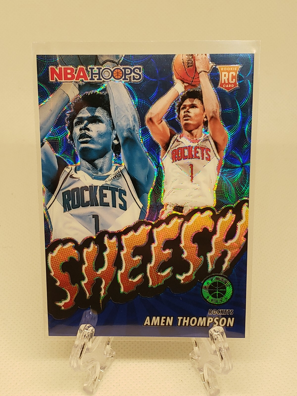 2023-24 Panini NBA Hoops Premium Stock Amen Thompson Sheesh Blue Prizm /25 #4 RC