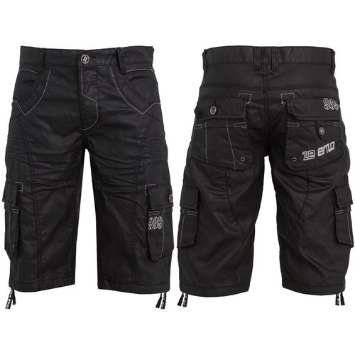 ENZO Designer Da Uomo Denim Pantaloni Corti con Tasconi Nero Multitasca in  Cotone Combat Pantaloni | eBay