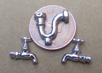 Puppenstube Wasserhahn Set mit U Bogen Chrom Zubehör W12 Maßstab 1:12 Tumdee