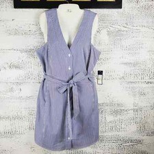 Rachel Rachel Roy Blue Striped Belted Sheath Dress 14 NWT Coastal Modern Prep