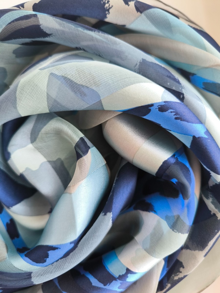 CHRISTIAN FISCHBACHER Blue silk chiffon square scarf geo animal