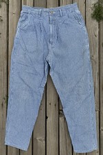 Vintage 80s Bill Blass Striped Cotton Pants  High Wasted Tapered Faded Big Hips  