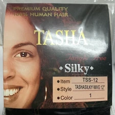 1 Pack 12" TASHA Premium Quality 100% Human Silky Weave Extension Hair Color # 1
