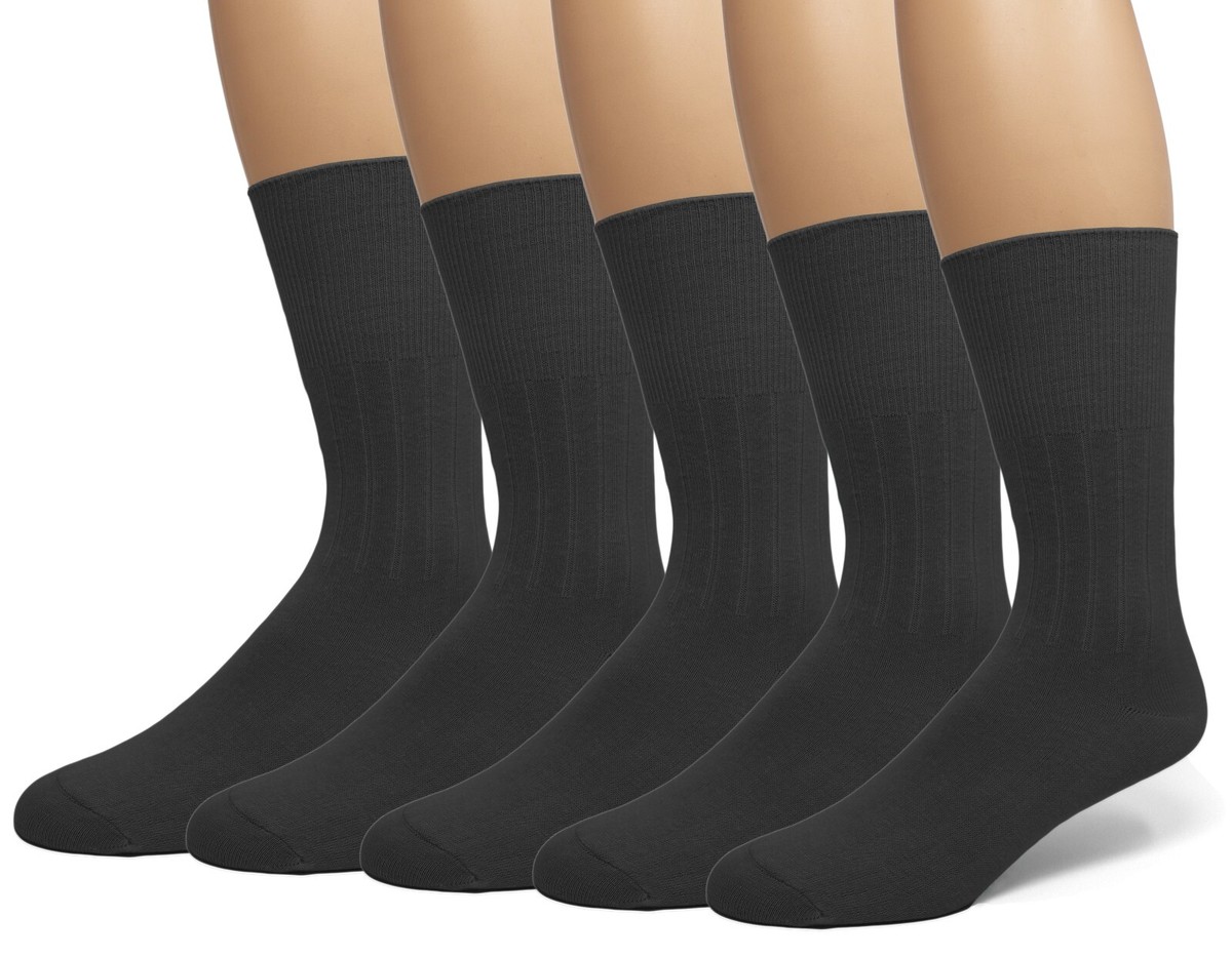 Men's Diabetic Non-Binding Loose Comfort Top Dress Socks, Seamless Toe  5-Pack