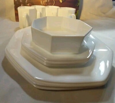 Vintage 12 Piece 4 Sets Arcopal France Novoctime Octagon French White Milk Glass