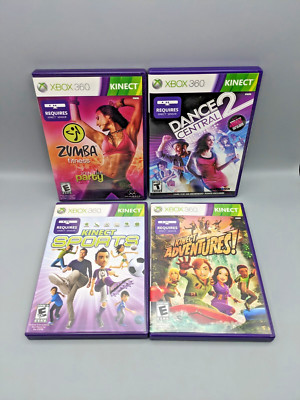 Xbox 360 Kinect Games Lot of 4 Sports Adventures Zumba Dance Central 2 Complete