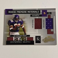 2003 Absolute Rookie Dual Relic Card #161 Onterrio Smith 281/750. rookie card picture