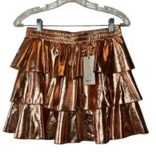 Grace Karin Metallic Skirt NWT Girls 14 Rose Gold Layered Pull On Party Mini